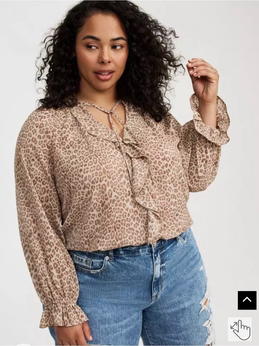 Torrid Tie Front Ruffle Animal Print Top